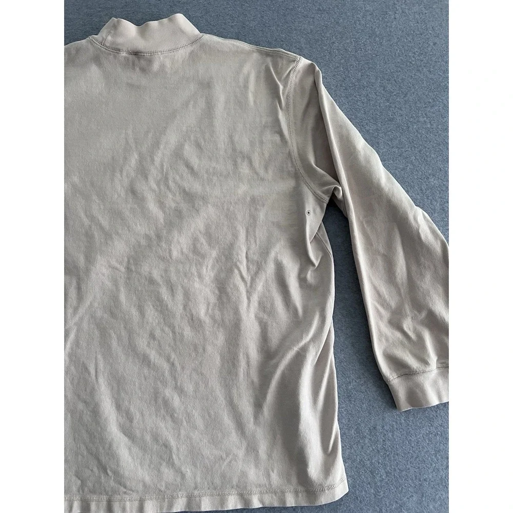 Eddie Bauer Mock Neck 100% Cotton L Long Sleeve Mens Shirt Beige Tan Putty Zip